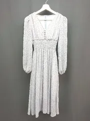 ◇ fifth フィフス きれいめ 上品 ギャザー 花柄 清楚 長袖 ロング丈 ワンピース サイズ表記なし ブルー系 レディース E  【1306190039172】