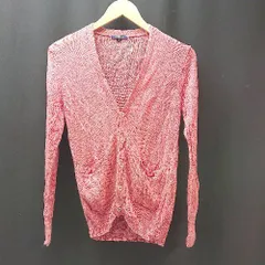 ◇ ABAHOUSE アバハウス ニット カジュアル 羽織り シンプル 麻 長袖 カーディガン サイズ2 レッド レディース E  【1306190040819】