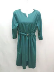 ◇ ViS ヴィス 無地 ウエストゴム シンプル 綺麗め ロング丈 ワンピース サイズF グリーン レディース E  【1306190042462】