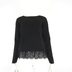 ビーミングバイビームス B:MING LIFE STORE by BEAMS ニット セーター 裾スカラップ 花柄 レース ウール混 長袖 M 黒 ブラック