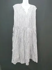◇ Market ボーダー ゆったりめ ウエストゴム 半袖 ロング丈 ワンピース サイズ表記なし ホワイト/グレー レディース E  【1306190043346】
