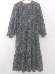 ◇ titivate select カジュアル 総柄 長袖 膝下丈 ワンピース サイズS ブラック ホワイト系 レディース E  【1306210001097】