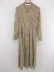 ◇ ◎ Doux archives モダン 総柄 バンドカラー 長袖 膝下丈 ワンピース サイズF ベージュ ブラウン系 マルチ レディース E  【1306210000748】のサムネイル