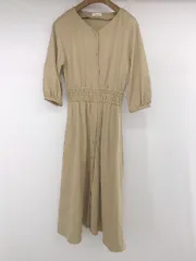 ◇ earth music&ecology Vネック キレイめ 七分袖 膝下丈 ワンピース サイズF ベージュ系 レディース E  【1306210003367】