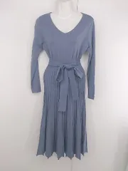 ◇ ◎ SAISON DE PAPILLON シンプル 無地 Vネック 長袖 膝下丈 ニットワンピース サイズM ブルーグレー系 レディース E  【1306210003961】