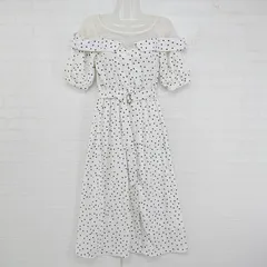 ◇ ◎ REDYAZEL セレモニー レース 切替 ドット 半袖 膝下丈 ワンピース サイズM ホワイト系 ブラック マルチ レディース E  【1306210003954】