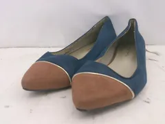 ◇ Oriental Traffic ポインテッドトゥ バイカラー フラット パンプス サイズ 35 ネイビー ブラウン レディース E  【1306210009338】