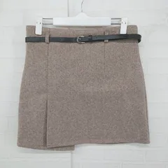 ◇ ◎ by muni:r バイムニール 韓国ファッション ウール調 ミニ 台形 スカート サイズM ブラウン系 レディース E  【1306210016305】