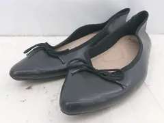 ◇ menue メヌエ ポインテッドトゥ リボン フラット パンプス サイズ 23.5 ブラック レディース E  【1306210019412】