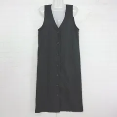 ◇ earth music&ecology 2WAY 深めVネック 上品 Iラインシルエット 膝下丈 ジレ ワンピース サイズF ブラック レディース E  【1306240001715】