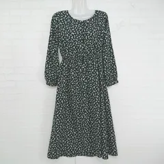 ◇ MAJESTIC LEGON 花柄 バックレースアップ 長袖 膝下丈 ワンピース サイズM ブラック マルチ レディース E  【1306240005478】