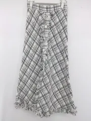 ◇ SAISON DE PAPILLON チェック ツイード系 フリンジ ロング フレア スカート サイズS ホワイト ブラック レディース E  【1306240004990】