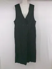 ◇ classicalelf 無地 リネン混 Vネック ノースリーブ ロング ジャンパースカート サイズXL ブラック レディース E  【1306240007083】