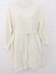 ◇ ◎ NATURAL BEAUTY BASIC Vネック スリット リブニット 長袖 ミニ ワンピース サイズM アイボリー系 レディース E  【1306240007793】