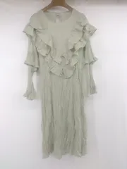 ◇ LAVEANGE ラビアンジェ くすみカラー フリル 長袖 膝下丈 ワンピース グリーン系 レディース E  【1306240009643】