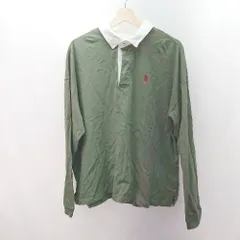 ◇ u.s. polo assn. ラガーシャツ 刺繍ロゴ カジュアル スリット 長袖 カットソー サイズM グリーン メンズ E  【1306260000774】
