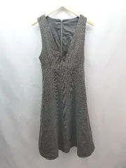 ◇ ROPE' PICNIC Vネック バックジップ チェック柄 裏地 ノースリーブ ロング丈 ワンピース サイズ38 グレー レディース E  【1306260003201】