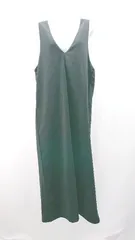 ◇ La-gemme Vネック スリット 薄手 ストレッチ ノースリーブ ロング丈 ワンピース サイズM ブラック系 レディース E  【1306260002914】