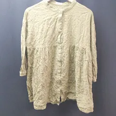 ◇ Samansa Mos2 ノーカラー ギャザー 薄手 シンプル オシャレ 春夏物 長袖 ブラウス サイズF グリーン系 レディース E  【1306260002808】