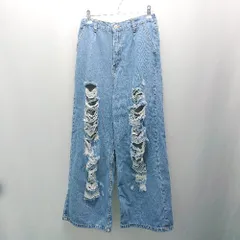 ◇ ems excite  ダメージジーンズ カジュアル ハイウェスト　かわいい ワイドパンツ サイズM ブルー系 レディース E  【1306260007520】