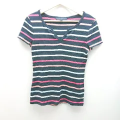 ◇ Tommy Hilfigar トミーヒルフィガー ボーダー柄 カジュアル ロゴ フィット 半袖 Tシャツ サイズS マルチ レディース E  【1306260009340】