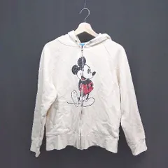 ◇ DISNEY ディズニー 耳付きフード ミッキー キャラクター 長袖 パーカー サイズM クリーム メンズ レディース E  【1306260009838】