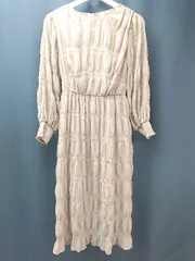 ◇ natural couture プリーツ加工 ウエストマーク 裏地あり 長袖 ロング ワンピース サイズ表記なし ベージュ レディース E  【1306260010940】
