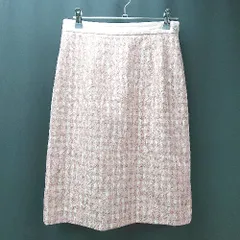 ◇ PROPORTION 花柄レース 刺繍 チェック柄 ビジューボタン 上品 ロング タイト スカート サイズ3 ピンク レディース E  【1306260010872】