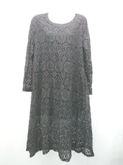 ◇ Dream Garden 総レース柄 刺繍 シアー 透け感 上品 綺麗め 長袖 ロング ワンピース サイズXL ブラック レディース E  【1306260012043】