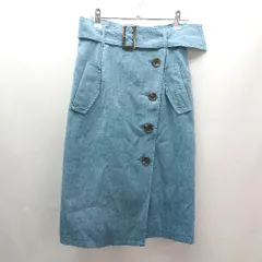 ◇ JUSGLITTY バックファスナー スエード素材 フロントボタン 上品 膝丈 タイト スカート サイズ1 ブルー レディース E  【1306260012838】のサムネイル