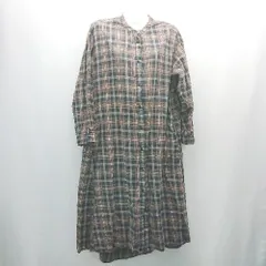 ◇ craft standard boutique フロントボタン チェック柄 シャツ 長袖 ひざ丈 ワンピース サイズF ブラウン系 レディース E  【1306260016553】