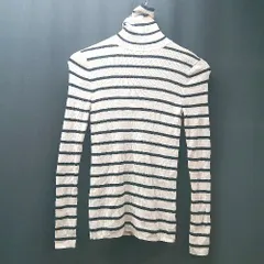 ◇ UNIQLO ユニクロ ボーダー柄 カジュアル ハイネック 長袖 ニット サイズ10 クリーム系 レディース E  【1306260016973】