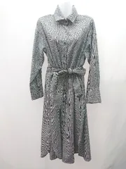 ◇ ◎ IEDIT イディット フロントボタン 千鳥柄 大人 カジュアル 長袖 ひざ丈 ワンピース サイズM グレー系 レディース E  【1306260016898】のサムネイル