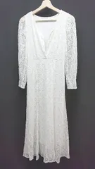 ◇ archives アルシーヴ 総レース フォーマル お出かけ Vネック 長袖 ロング丈 ワンピース サイズF ホワイト レディース E  【1306260019172】