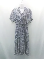 ◇ LOWRYS FARM 花柄 レトロ ナチュラル ウエストゴム 半袖 ロング丈 ワンピース サイズF ブルー/ホワイト レディース E  【1306260019653】