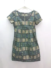 ◇ BEATING HEART Uネック バックジップ チェック柄 裏地 半袖 ショート丈 ワンピース サイズ1 グリーン系 レディース E  【1306260021274】