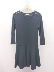 ◇ SOUP カジュアル シンプル ゴールドボタン デート 長袖 ミディアム丈 ワンピース サイズS ネイビー レディース E  【1306260023360】