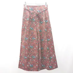 ◇ E hyphen world gallery PEACE ウエストゴム タック 花柄 ゆったりめ ワイドパンツ サイズF レッド系 レディース E  【1306260024947】