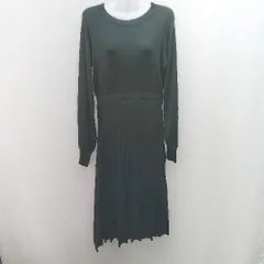 ◇ MAJESTIC LEGON リブ生地 プリーツ バルーン袖 ウエスト切替 長袖 ロング丈 ワンピース サイズM ブラック レディース E  【1306260027115】