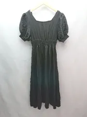 ◇ fifth Vネック パフスリーブ 姫系 甘々コーデ胸元リボン 半袖 ロング ワンピース サイズS ブラック レディース E  【1306260027856】