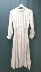 ◇ vis プリーツ スタンドネック ギャザー 脚長 ナチュラル 長袖 ロング丈 ワンピース サイズFREE ベージュ レディース E  【1306260029638】