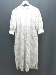 ◇ GLOBAL WORK ストライプ フロントボタン スリット 七分丈 ロング シャツワンピース サイズF クリーム系 レディース E  【1306260031020】