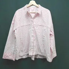 ◇ AMERICAN HOLIC フロントボタン ストライプ柄 おしゃれ 春夏コーデ 長袖 シャツ サイズL レッド/ホワイト レディース E  【1306260036780】