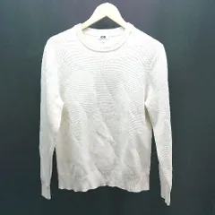 ◇ UNIQLO ユニクロ ケーブル クルーネック ストレッチ シンプル オシャレ 長袖 ニット サイズM クリーム レディース E  【1306260037626】