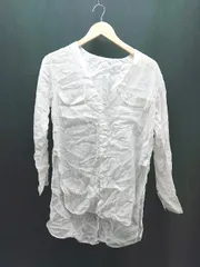 ◇ MACPHEE TOMORROWLAND Vネック ボタン 胸ポケット 薄手 シンプル 長袖 シャツ サイズ36 ホワイト レディース E  【1306260037367】