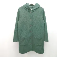 ◇ Samansa Mos2 blue フード ボタン 起毛 シンプル オシャレ 秋冬物 長袖 コート サイズL グリーン レディース E  【1306260037336】