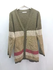 ◇ ikka イッカ Vネック ボーダー柄 ケーブル 起毛 ストレッチ 長袖 カーディガン サイズXL ブラウン系 レディース E  【1306260038470】