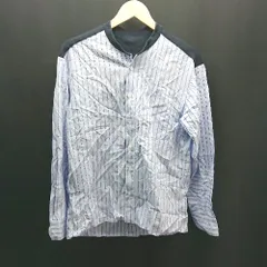 ◇ ◎ β MEN ベータ・メン Uネック 切り返し 胸ポケット ストライプ柄 薄手 長袖 シャツ サイズM ブルー メンズ E  【1306260038364】