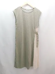 ◇ INGNI イング Uネック 切り返し プリーツ 薄手 シンプル ノースリーブ 膝丈 ワンピース サイズM グリーン レディース E  【1306260038890】