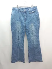 ◇ Cider サイダー ステッチ ストレッチ センターライン フレア シンプル デニムパンツ サイズXL ブルー レディース E  【1306260038616】